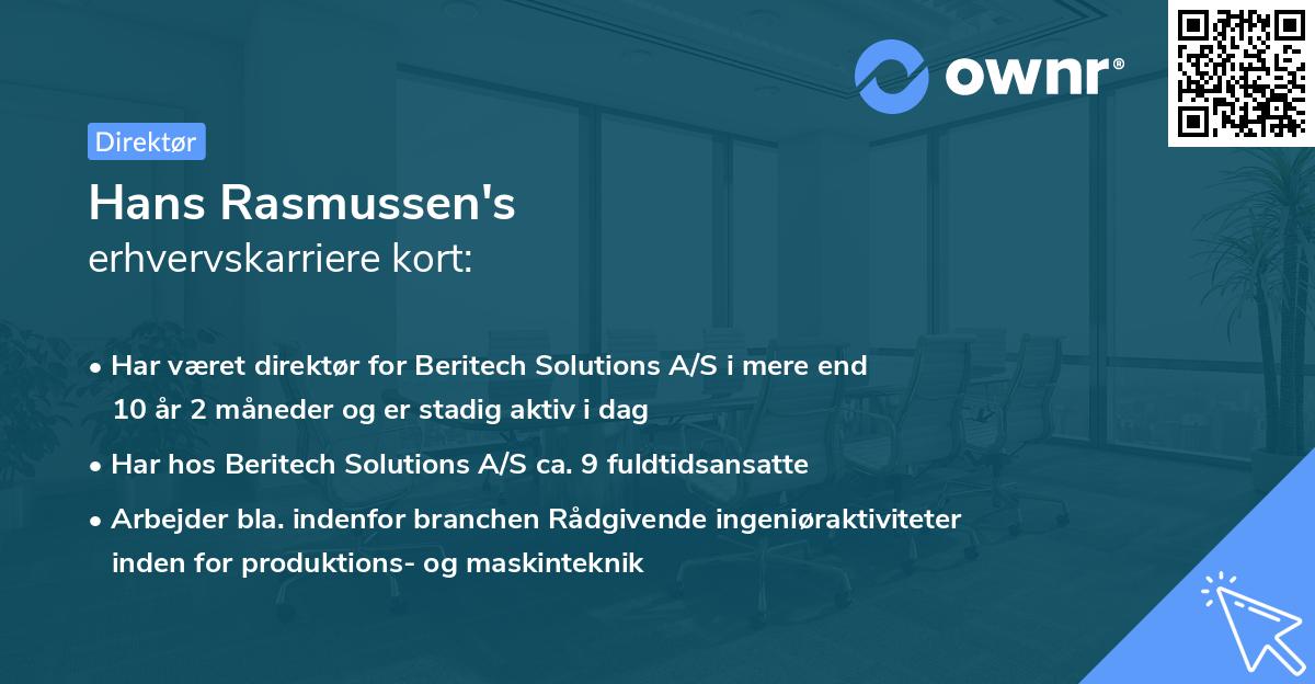 Hans Rasmussen's erhvervskarriere kort
