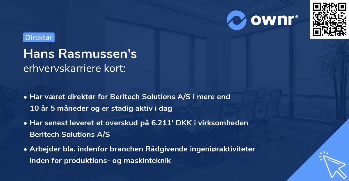 Hans Rasmussen's erhvervskarriere kort