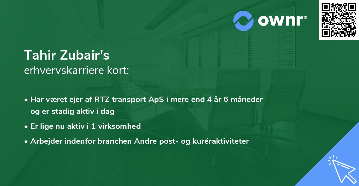 Tahir Zubair's erhvervskarriere kort