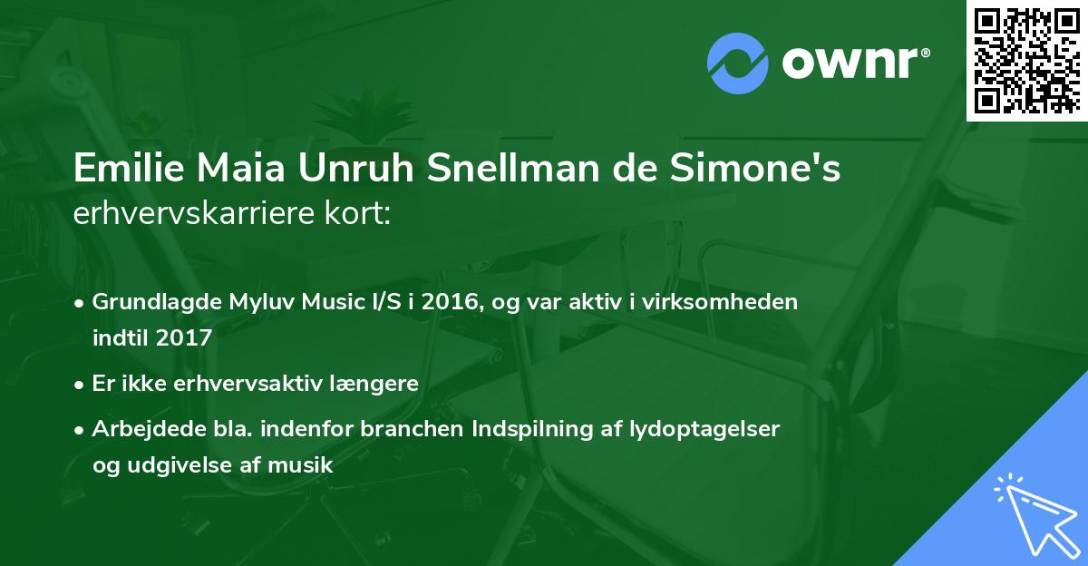 Emilie Maia Unruh Snellman de Simone's erhvervskarriere kort