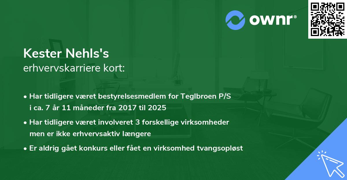 Kester Nehls's erhvervskarriere kort