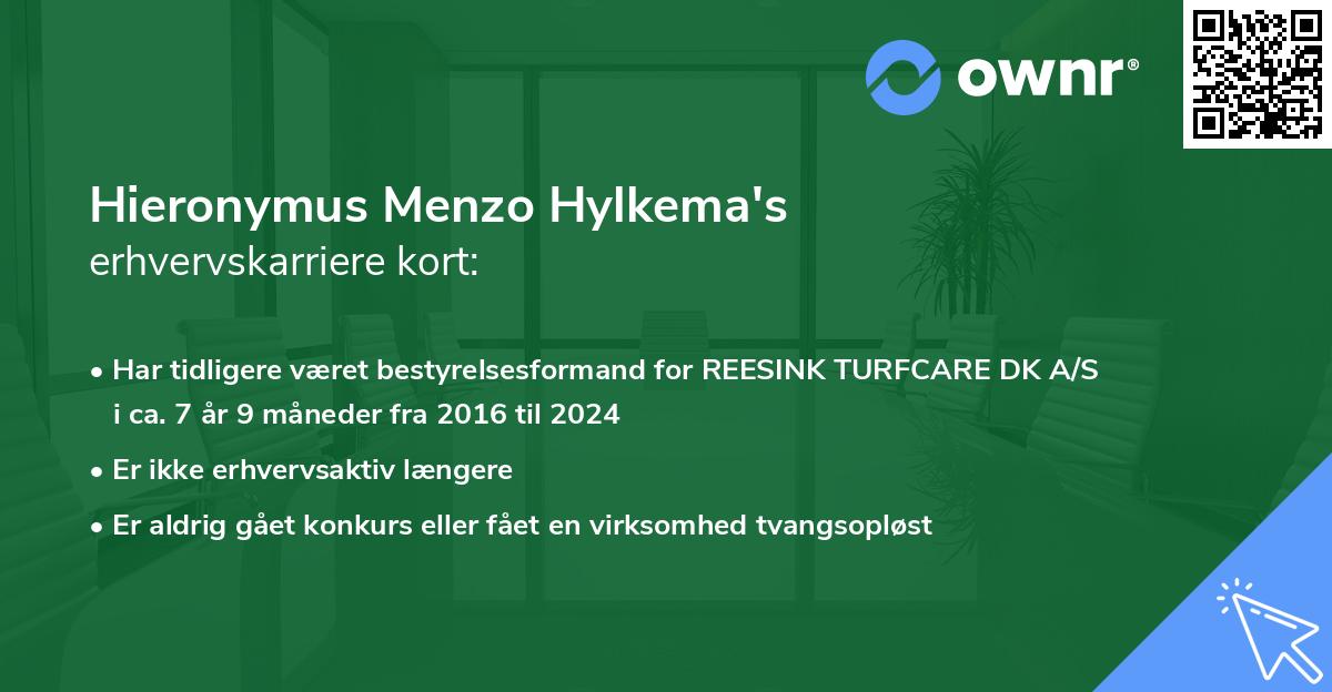 Hieronymus Menzo Hylkema's erhvervskarriere kort