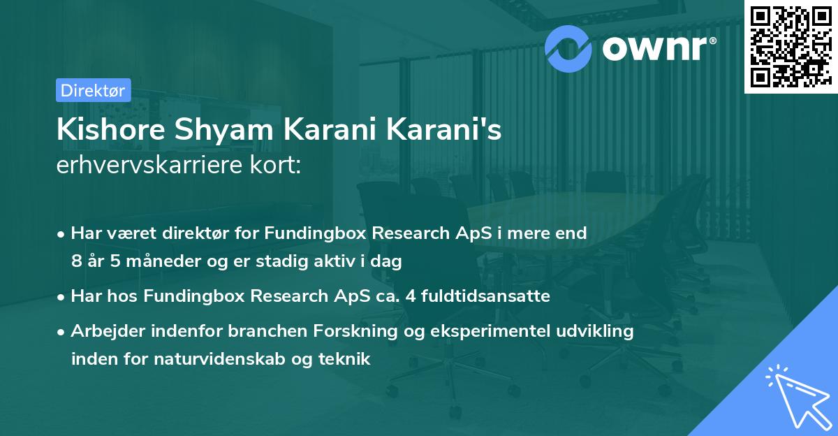 Kishore Shyam Karani Karani's erhvervskarriere kort