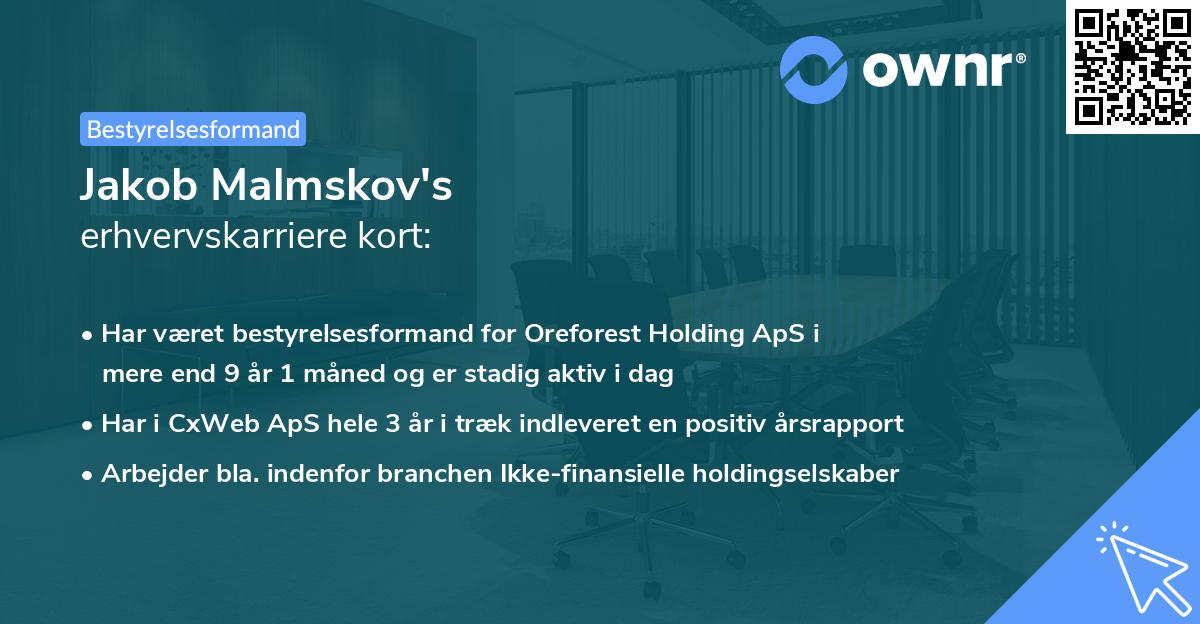 Jakob Malmskov's erhvervskarriere kort