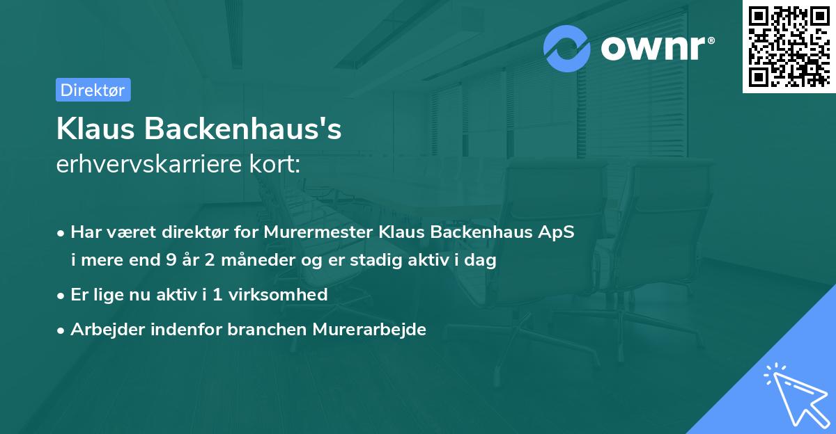 Klaus Backenhaus's erhvervskarriere kort