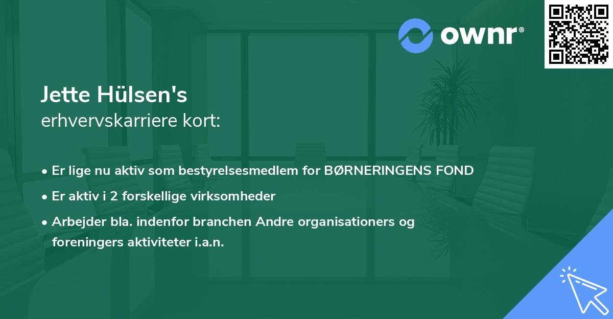 Jette Hülsen's erhvervskarriere kort