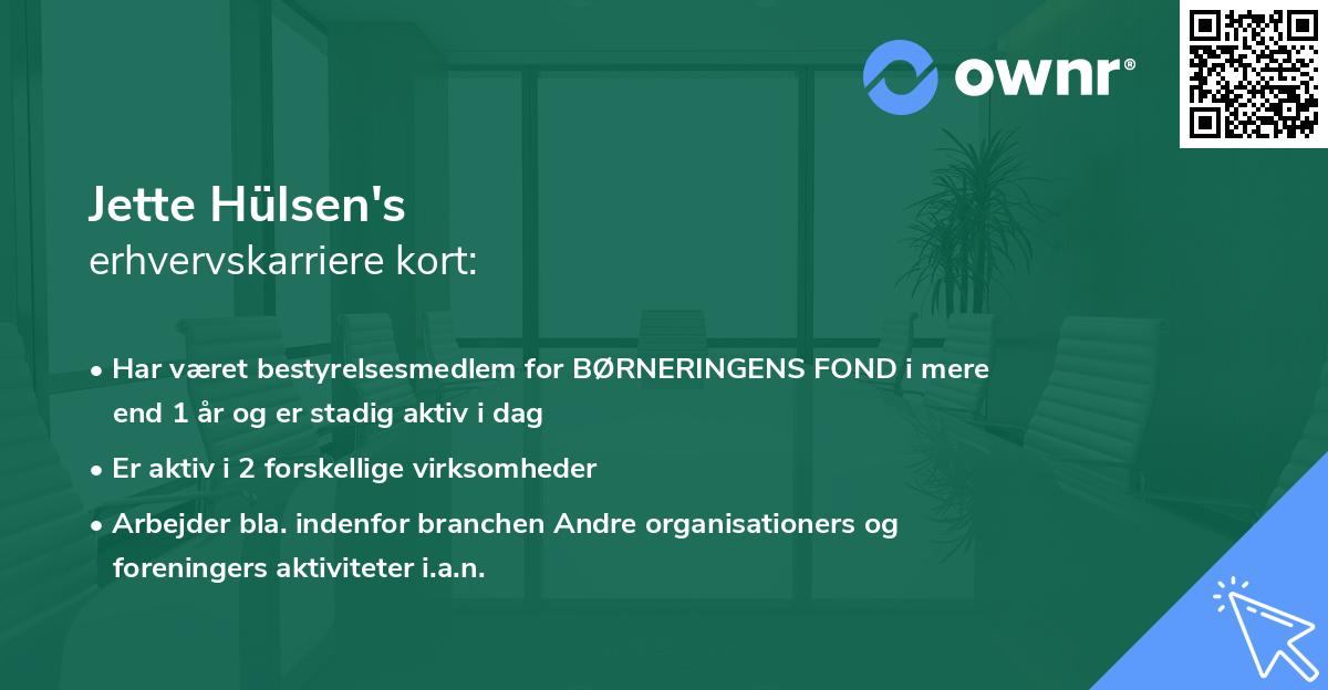 Jette Hülsen's erhvervskarriere kort