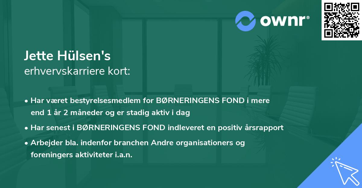 Jette Hülsen's erhvervskarriere kort
