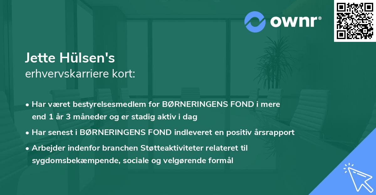 Jette Hülsen's erhvervskarriere kort