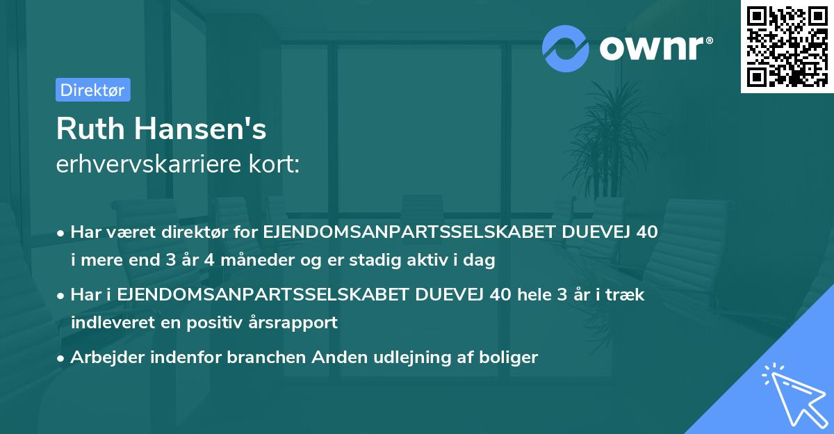 Ruth Hansen's erhvervskarriere kort