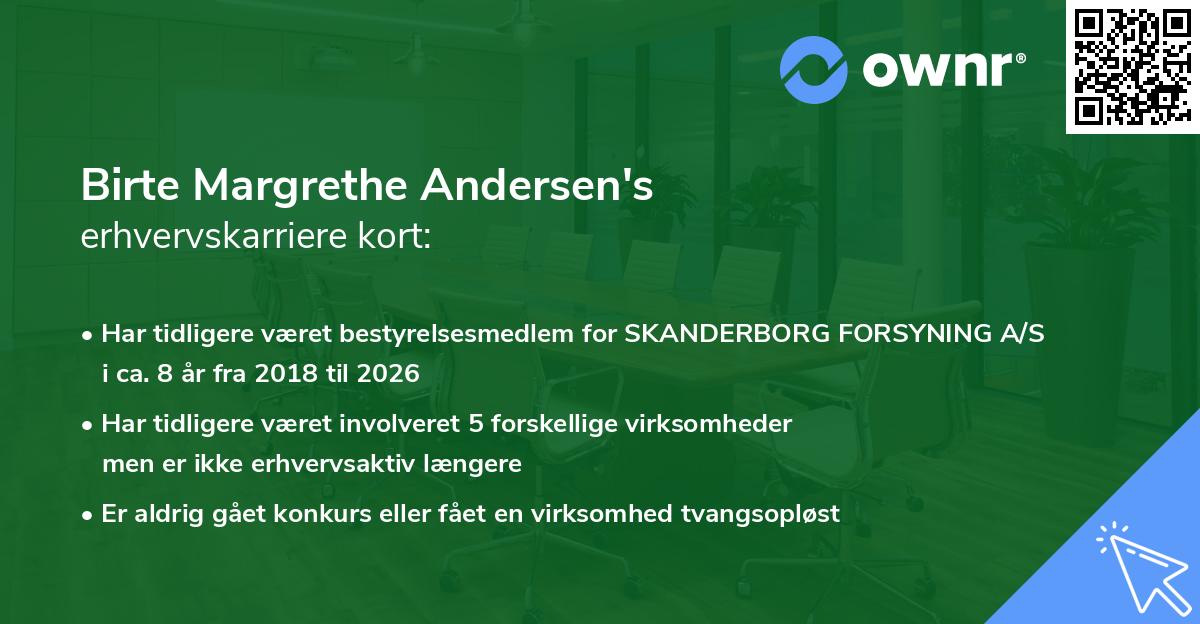 Birte Margrethe Andersen's erhvervskarriere kort