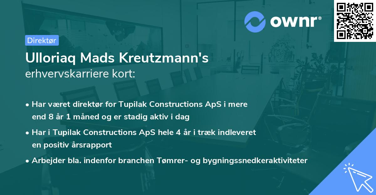 Ulloriaq Mads Kreutzmann's erhvervskarriere kort