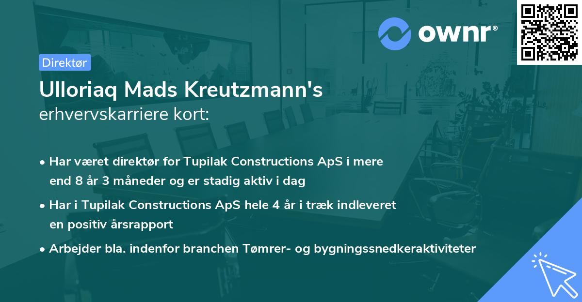 Ulloriaq Mads Kreutzmann's erhvervskarriere kort