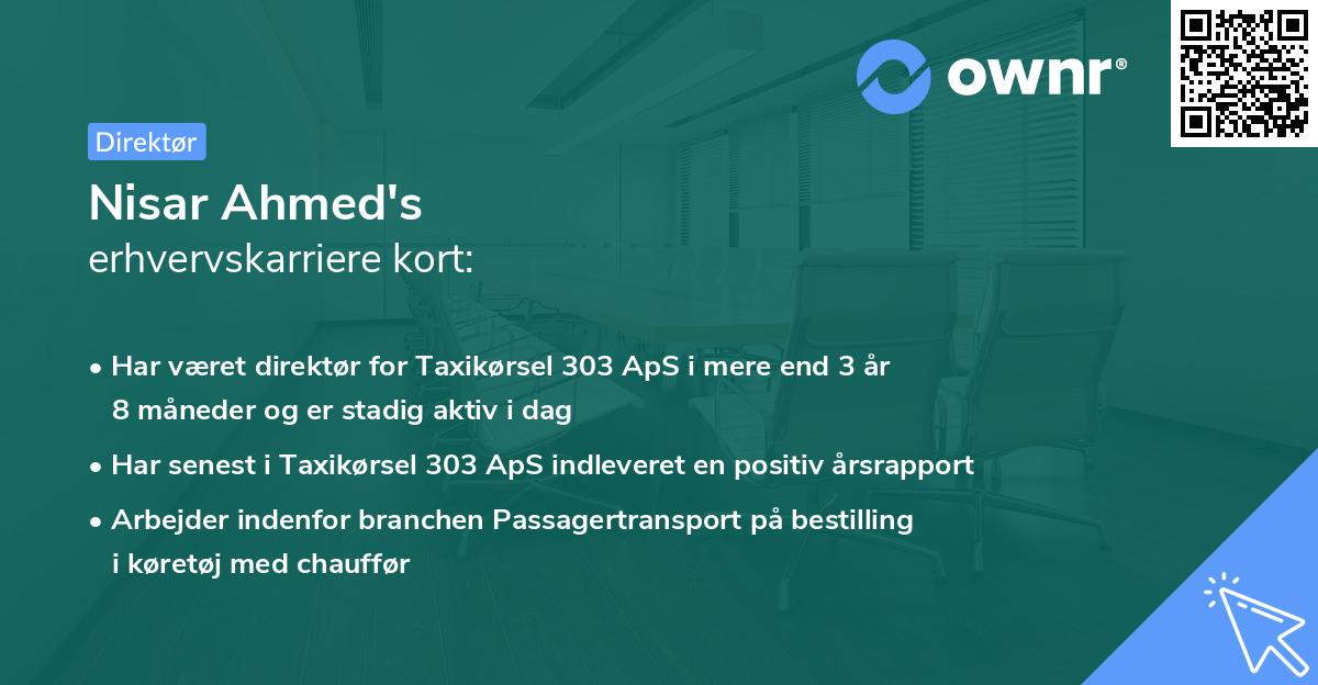 Nisar Ahmed's erhvervskarriere kort