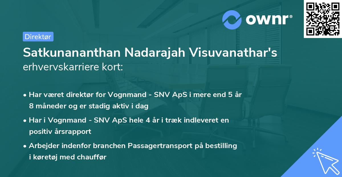 Satkunananthan Nadarajah Visuvanathar's erhvervskarriere kort