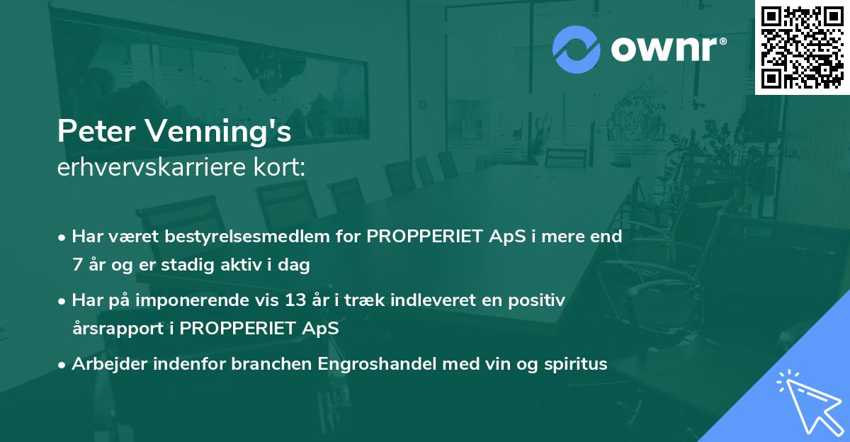 Peter Venning's erhvervskarriere kort