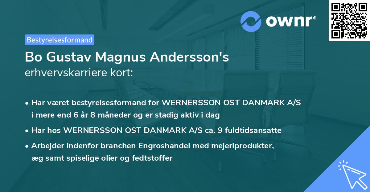 Bo Gustav Magnus Andersson's erhvervskarriere kort