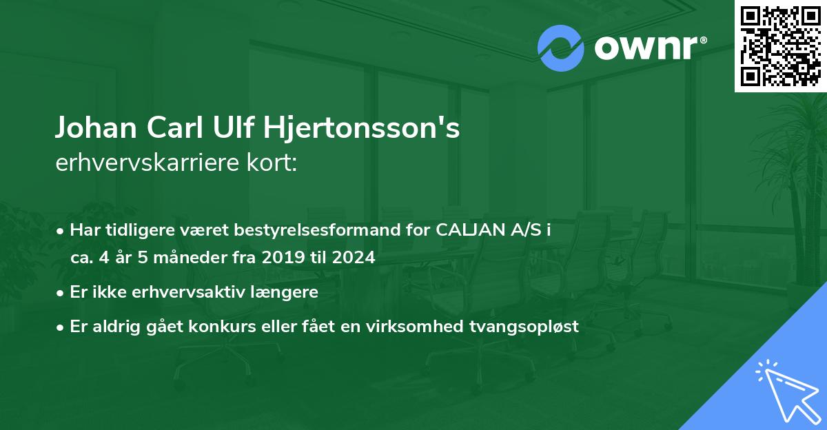 Johan Carl Ulf Hjertonsson's erhvervskarriere kort