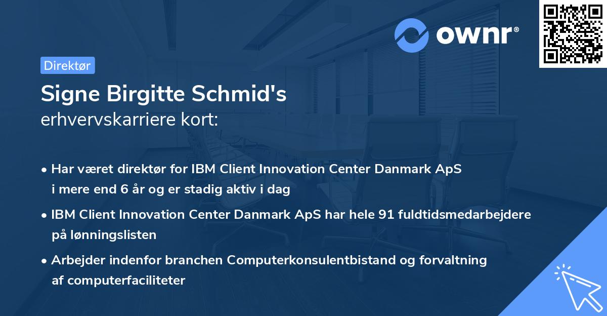 Signe Birgitte Schmid's erhvervskarriere kort