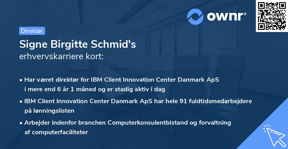 Signe Birgitte Schmid's erhvervskarriere kort