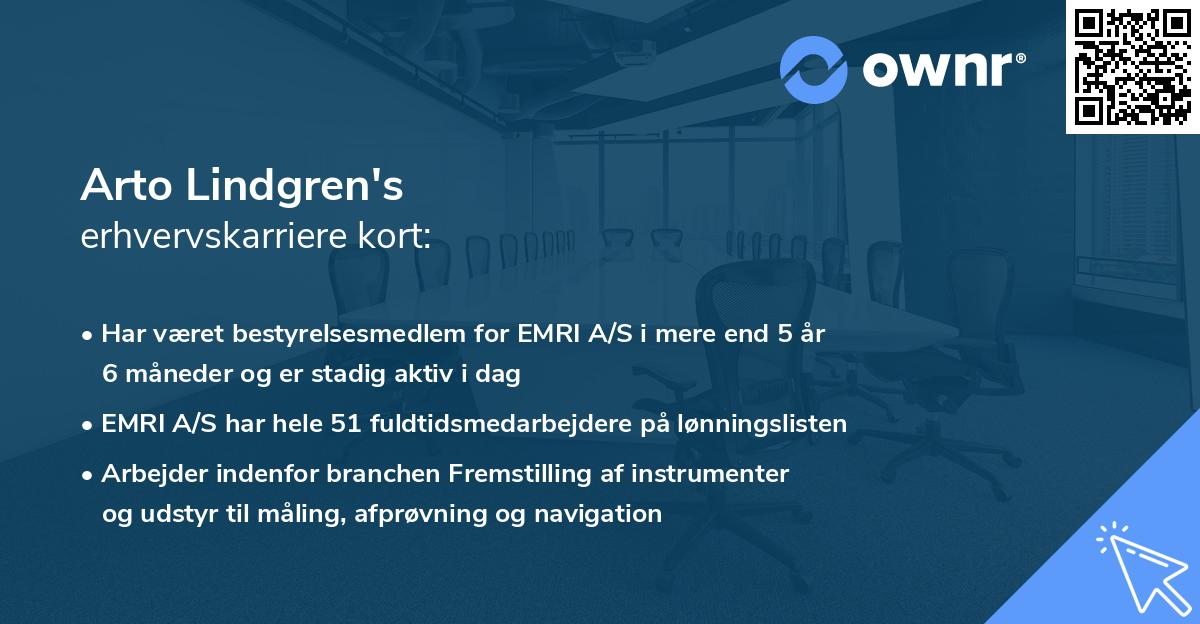 Arto Lindgren's erhvervskarriere kort