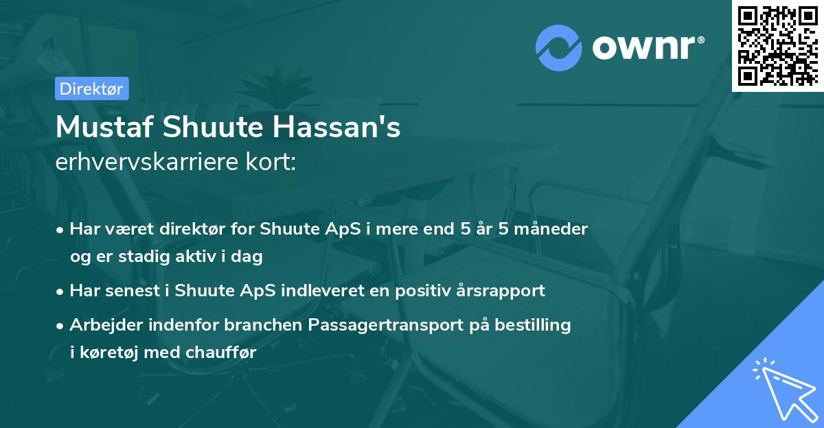 Mustaf Shuute Hassan's erhvervskarriere kort