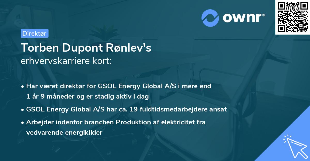 Torben Dupont Rønlev's erhvervskarriere kort
