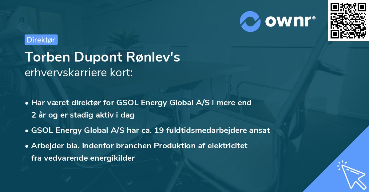 Torben Dupont Rønlev's erhvervskarriere kort