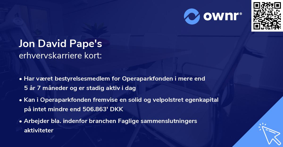 Jon David Pape's erhvervskarriere kort