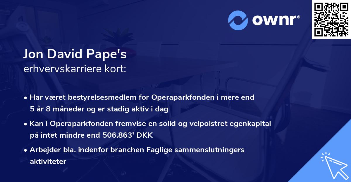 Jon David Pape's erhvervskarriere kort