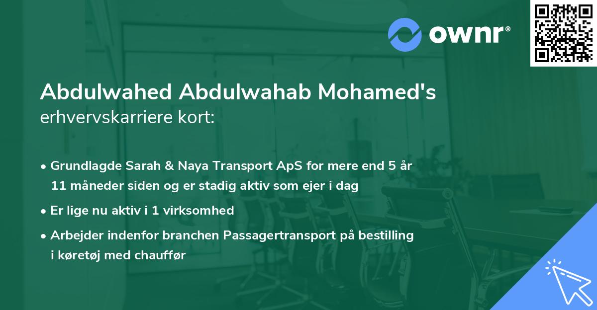 Abdulwahed Abdulwahab Mohamed's erhvervskarriere kort