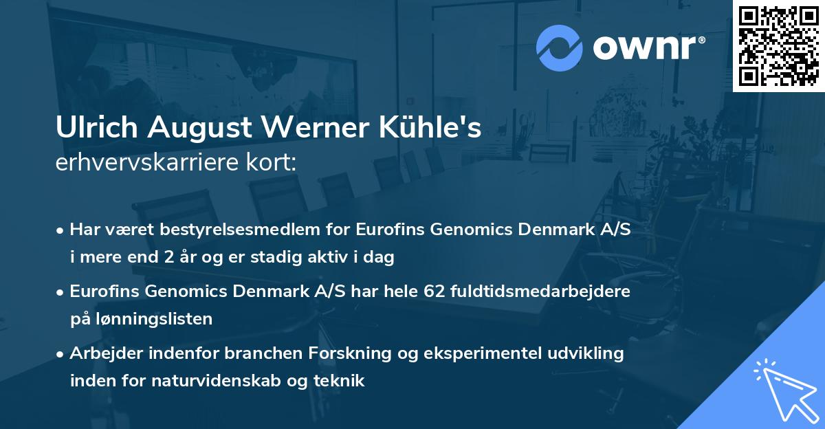 Ulrich August Werner Kühle's erhvervskarriere kort