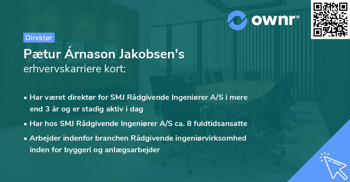 Pætur Árnason Jakobsen's erhvervskarriere kort