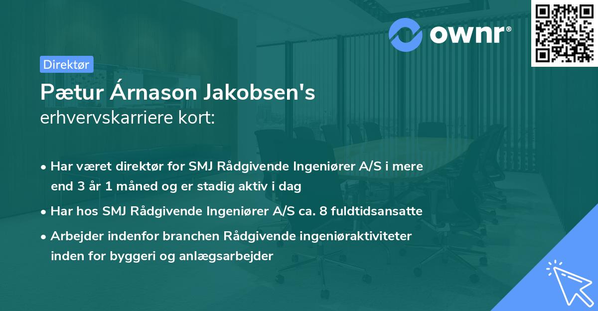 Pætur Árnason Jakobsen's erhvervskarriere kort