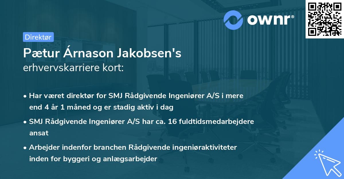 Pætur Árnason Jakobsen's erhvervskarriere kort