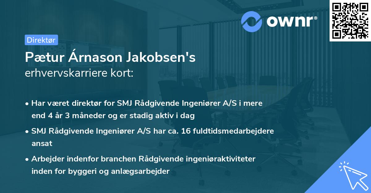 Pætur Árnason Jakobsen's erhvervskarriere kort