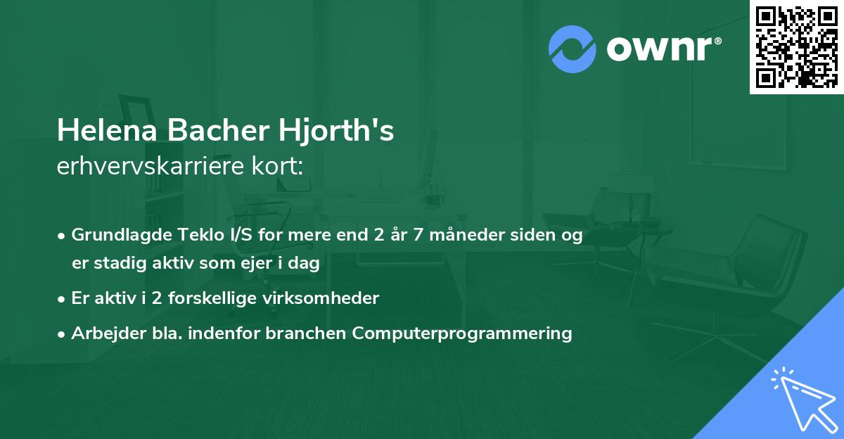 Helena Bacher Hjorth's erhvervskarriere kort
