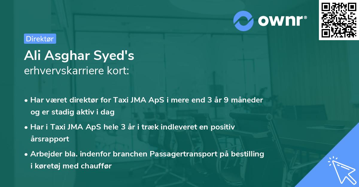 Ali Asghar Syed's erhvervskarriere kort