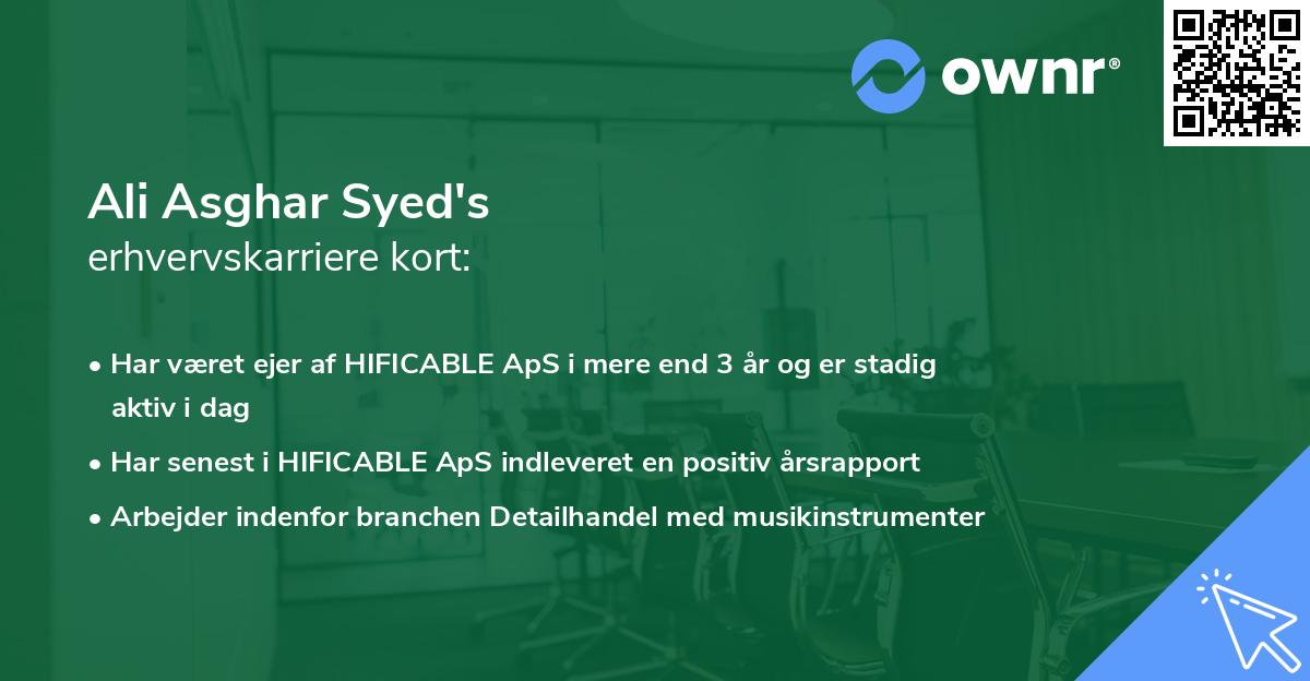 Ali Asghar Syed's erhvervskarriere kort
