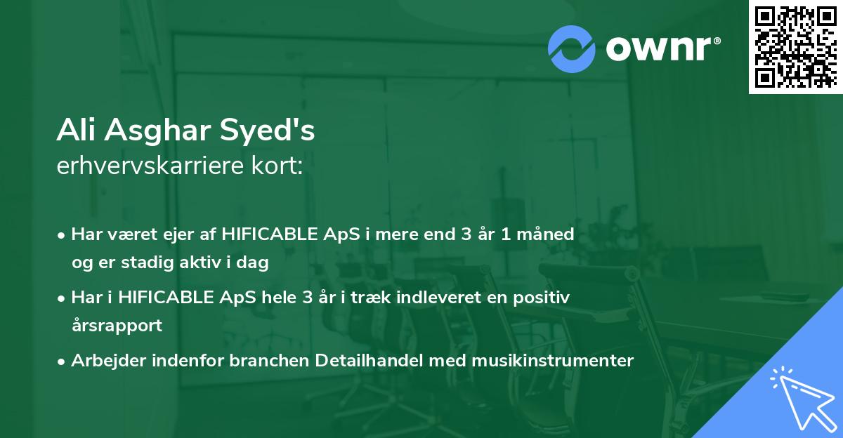 Ali Asghar Syed's erhvervskarriere kort
