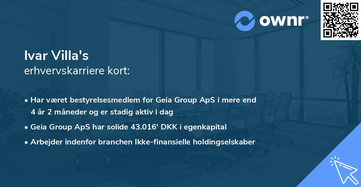 Ivar Villa's erhvervskarriere kort