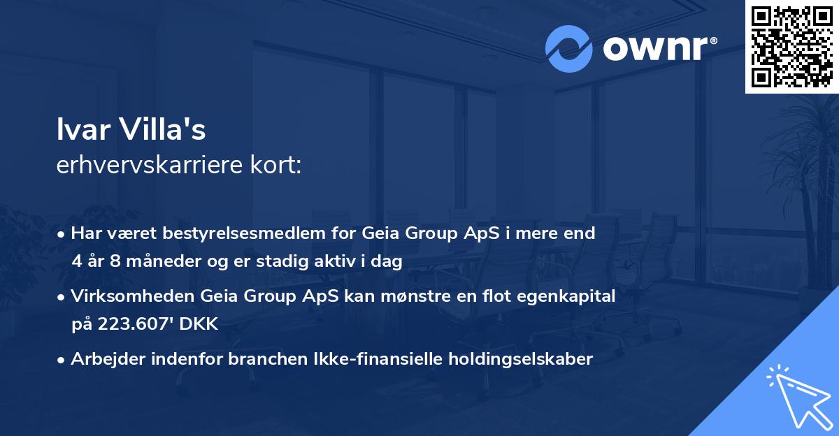 Ivar Villa's erhvervskarriere kort