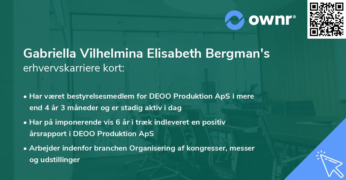 Gabriella Vilhelmina Elisabeth Bergman's erhvervskarriere kort