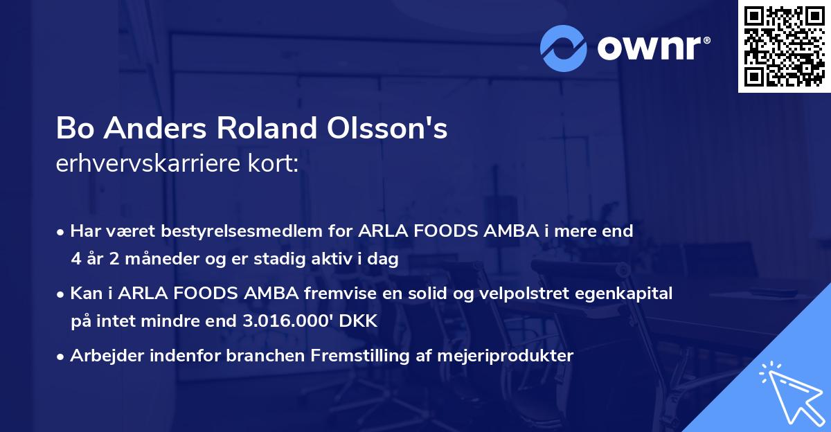 Bo Anders Roland Olsson's erhvervskarriere kort
