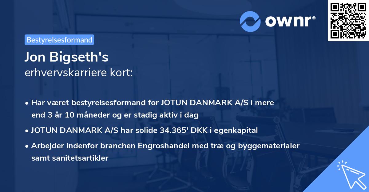 Jon Bigseth's erhvervskarriere kort