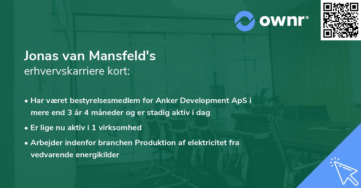 Jonas van Mansfeld's erhvervskarriere kort