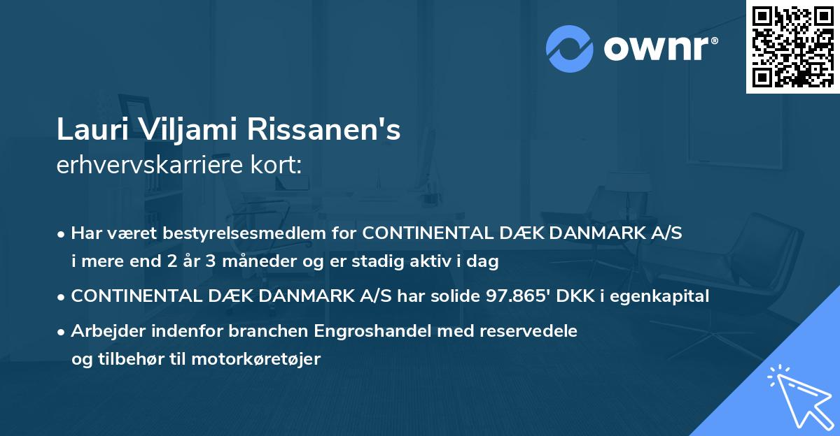 Lauri Viljami Rissanen's erhvervskarriere kort