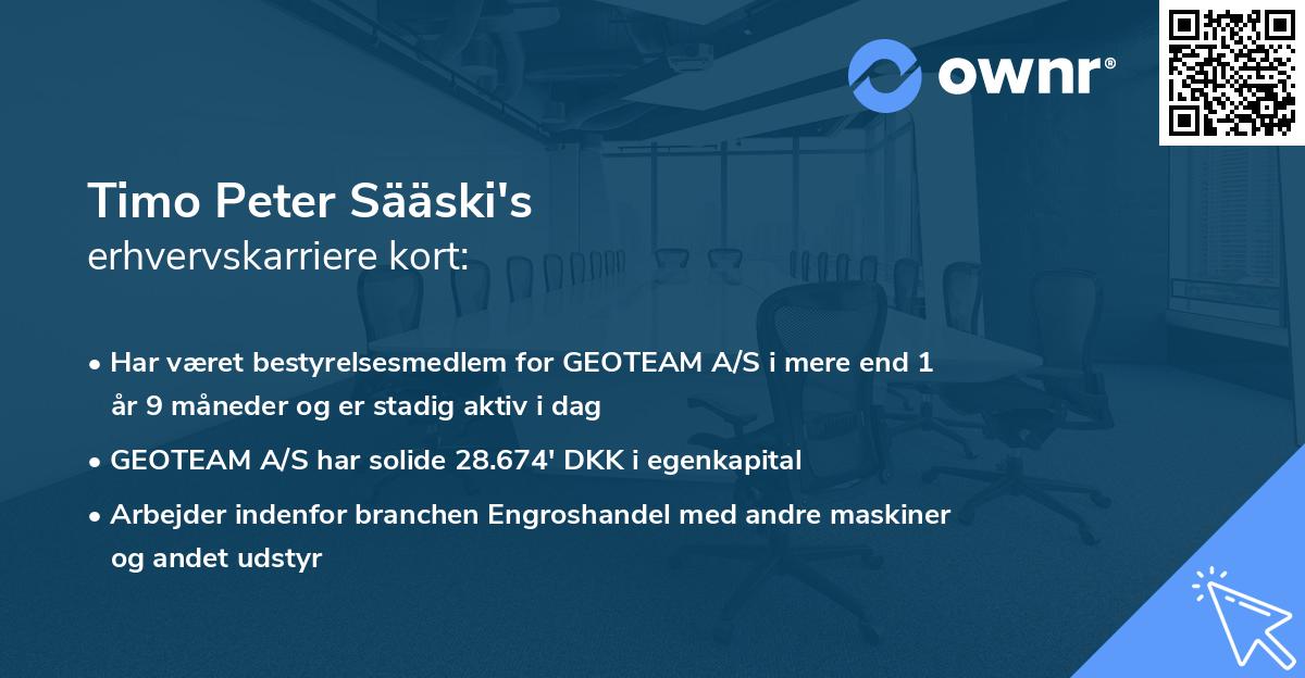 Timo Peter Sääski's erhvervskarriere kort