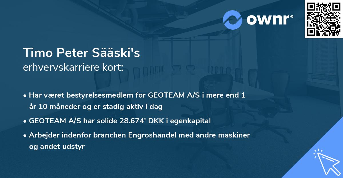 Timo Peter Sääski's erhvervskarriere kort