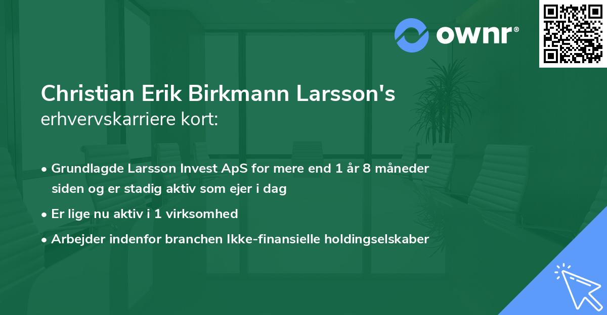 Christian Erik Birkmann Larsson's erhvervskarriere kort